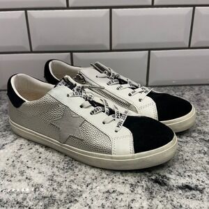 Vintage Havana Womens 8 Sneakers Silver Black Star Side Zip Branded Laces Casual